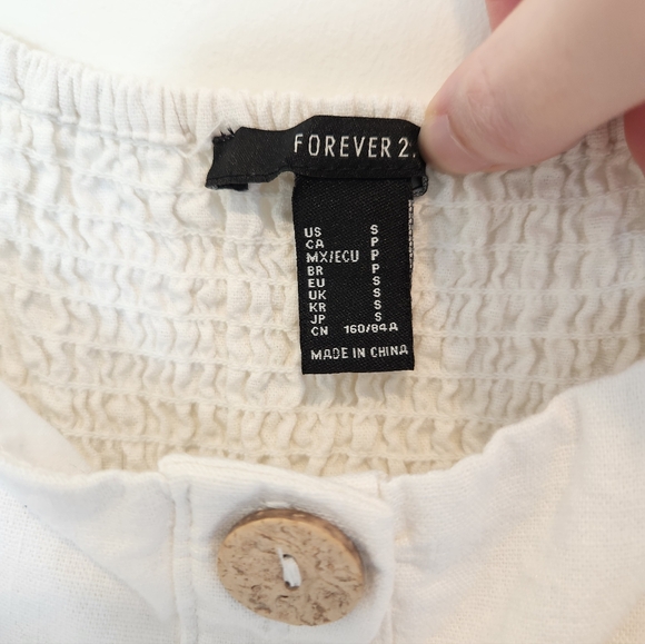 Forever 21 Cream Button-Down Tie-Strap Linen Blend Midi Dress S - Picture 3 of 4